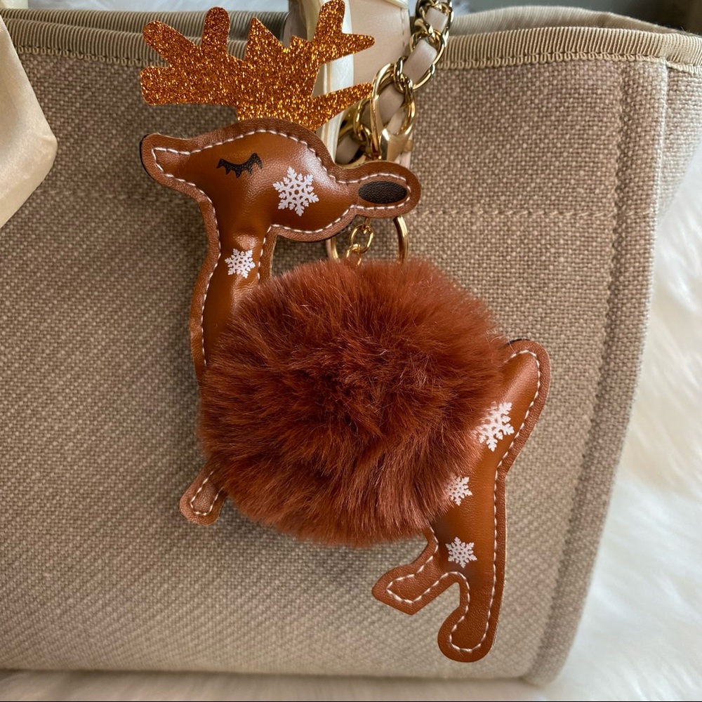 Reindeer pom pom Keychain charm